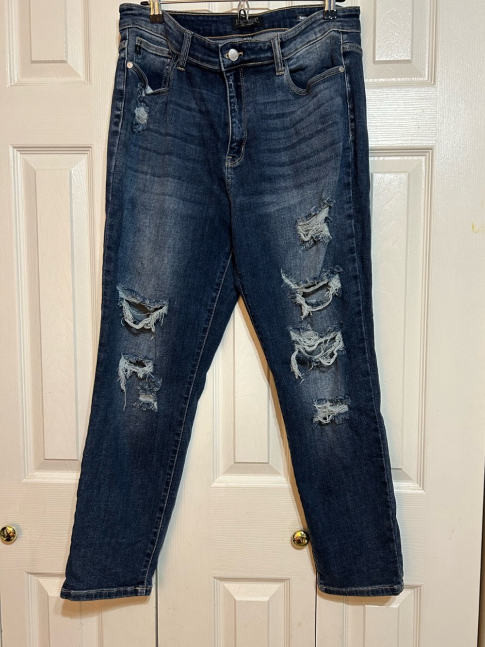 Just Blue Dark Wash Distressed Women's Jeans - Blue size 15